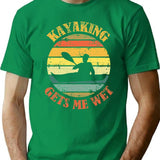 Kayaking Gets Me Wet T-Shirt - Retro Graphic Tee for Men & Women - Green