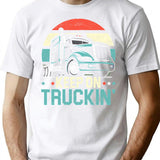 Keep On Truckin' Retro Trucker 18 Wheeler Truck Driver T-Shirt - White