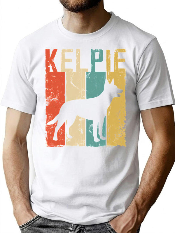 Kelpie Dog Vintage Retro Style T-Shirt - Retro Graphic Casual Tee - White