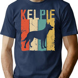 Kelpie Dog Vintage Retro Style T-Shirt - Retro Graphic Casual Tee - Navy