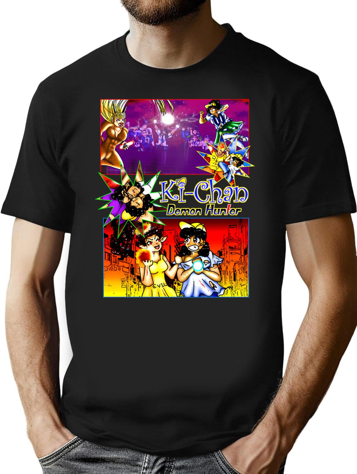 Ki-Chan Demon Hunter Comic Pop T-Shirt for Men & Women, T-Shirts Graphic Tee - Black