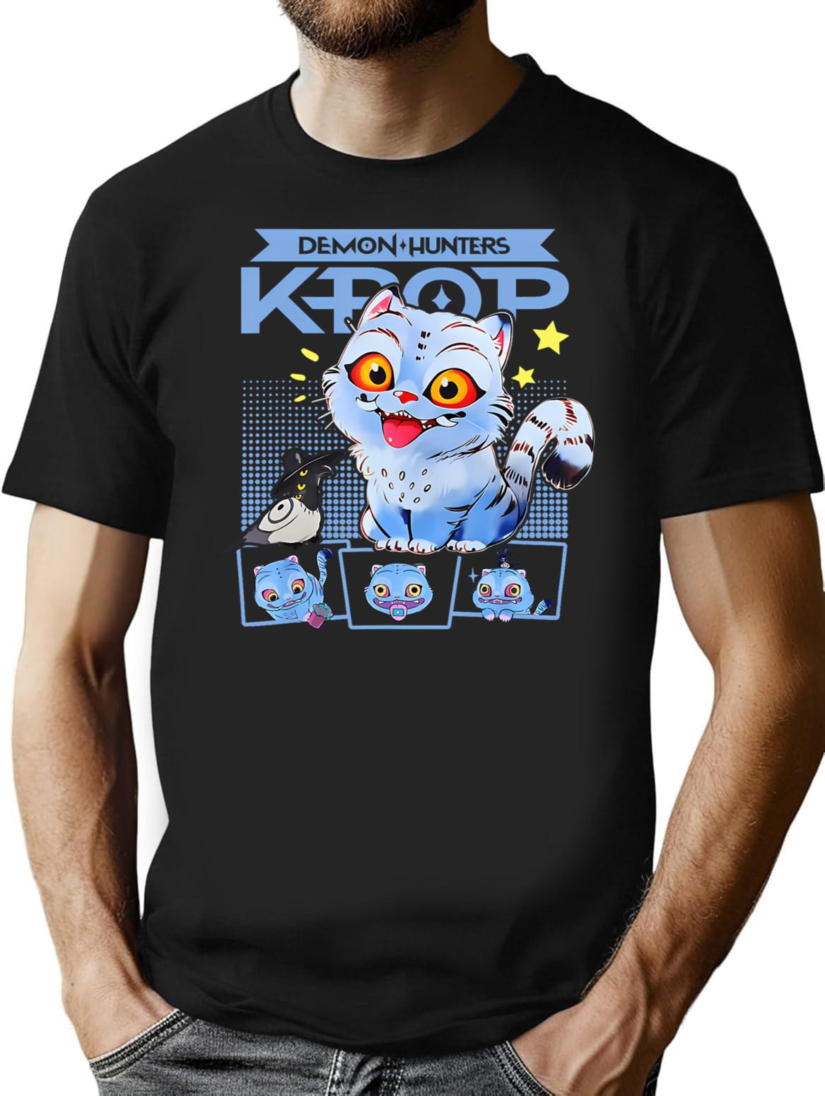 Kpop Cat Funny Cat Retro Style T-Shirt for Men & Women, T-Shirts Graphic Tee - Black