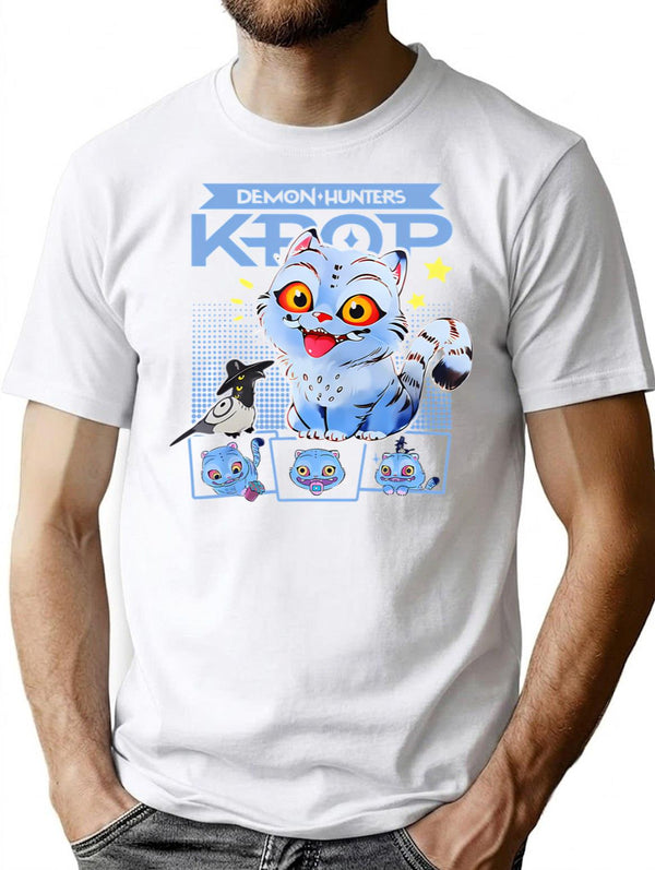 Kpop Cat Funny Cat Retro Style T-Shirt for Men & Women, T-Shirts Graphic Tee - White