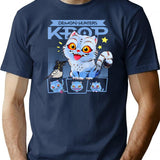 Kpop Cat Funny Cat Retro Style T-Shirt for Men & Women, T-Shirts Graphic Tee - Navy