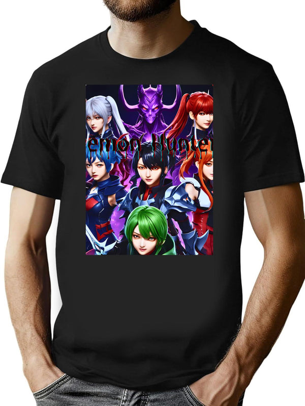 Kpop Demon Hunters Full Cast Fanart T-Shirt for Men & Women, T-Shirts Graphic Tee - Black