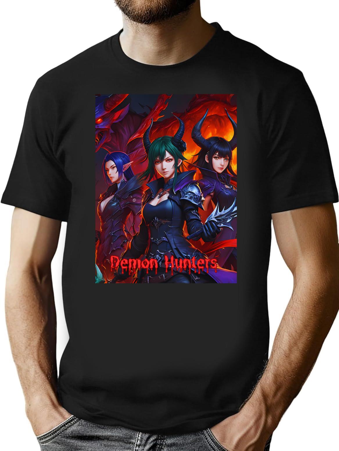 Kpop Demon Hunters Girls And Monster T-Shirt for Men & Women, T-Shirts Graphic Tee - Black