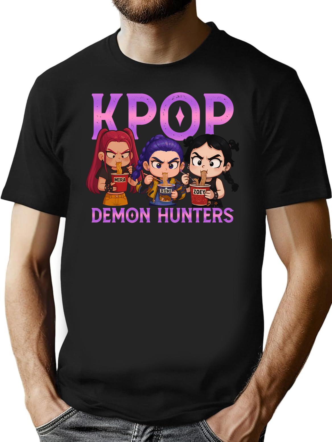 Kpop Demon Hunters Inspired Chibi T-Shirt for Men & Women, T-Shirts Graphic Tee - Black
