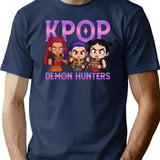 Kpop Demon Hunters Inspired Chibi T-Shirt for Men & Women, T-Shirts Graphic Tee - Navy