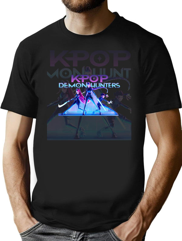 Kpop Demon Hunters Sticker T-Shirt for Men & Women, T-Shirts Graphic Tee - Black