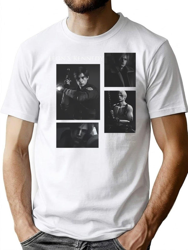 Leon Kennedy Resident Evil Vintage T-Shirt for Men & Women, T-Shirts Graphic Tee - White