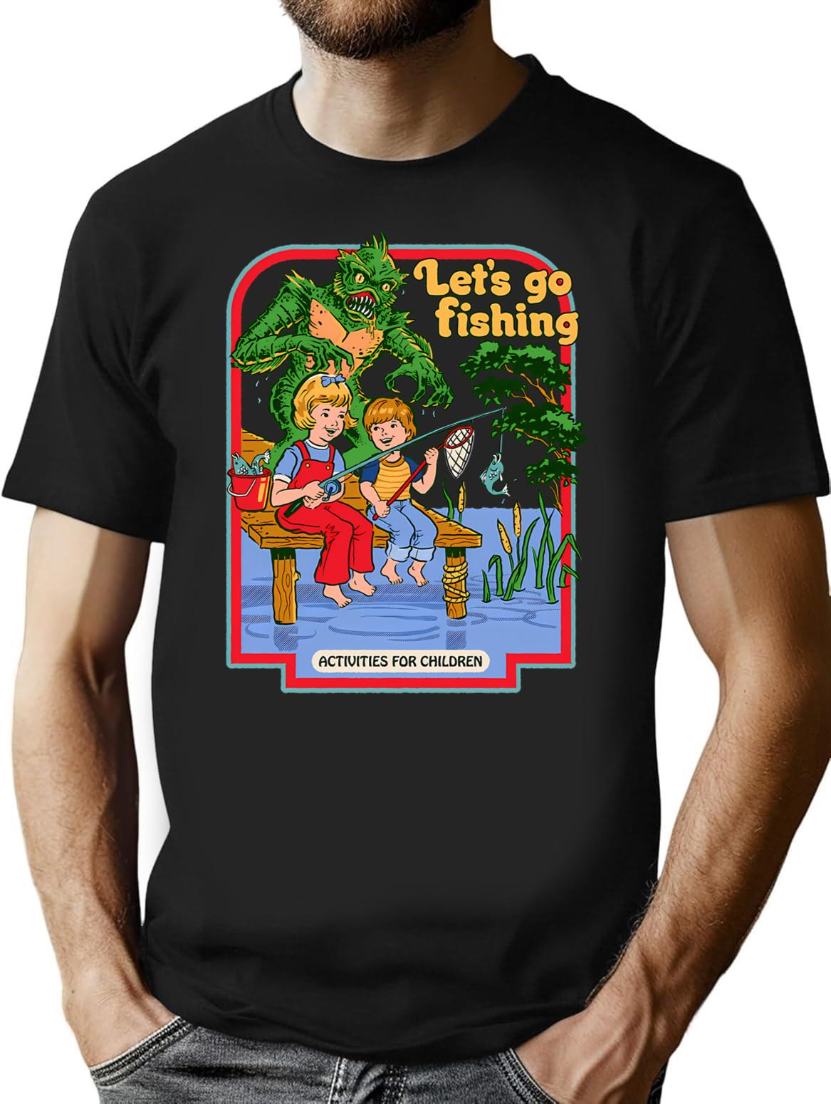 Let'S Go Fishing T-Shirt for Men & Women, T-Shirts Graphic Tee - Black