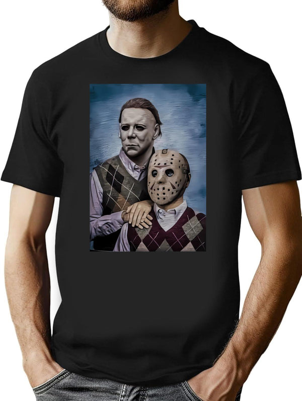 Michael Myers And Jason Voorhees Step Brothers Movie Funny T-Shirt for Men & Women, T-Shirts Graphic Tee - Black