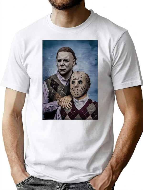 Michael Myers And Jason Voorhees Step Brothers Movie Funny T-Shirt for Men & Women, T-Shirts Graphic Tee - White