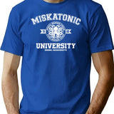 Miskatonic University (White Print) T-Shirt for Men & Women, T-Shirts Graphic Tee - Blue