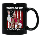 New Pope Leo Xiv Robert Prevost American Flag Black Coffee Mug - Black