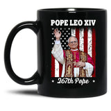 New Pope Leo Xiv Robert Prevost American Flag Black Coffee Mug