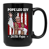 New Pope Leo Xiv Robert Prevost American Flag Black Coffee Mug - Black