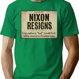 Nixon Resigns Newspaper Headline Bootleg Graphic T-Shirt - Green