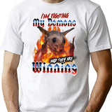 Possum Fighting Demons Bootleg Graphic T-Shirt - White
