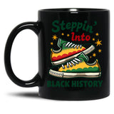 Steppin' Into Black History Sneakers Black Coffee Mug