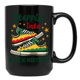 Steppin' Into Black History Sneakers Black Coffee Mug - Black