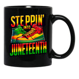 Steppin- Into Juneteenth Black History Black Coffee Mug - Black