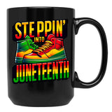 Steppin- Into Juneteenth Black History Black Coffee Mug - Black