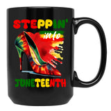 Steppin' Into Juneteenth Freedom Black History Black Coffee Mug - Black