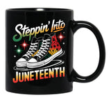 Steppin' Into Juneteenth Freedom Day Sneakers Mug Black Coffee Mug - Black