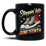 Steppin' Into Juneteenth Freedom Day Sneakers Mug Black Coffee Mug