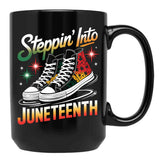 Steppin' Into Juneteenth Freedom Day Sneakers Mug Black Coffee Mug - Black