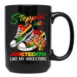 Steppin' Into Juneteenth Like My Ancestors Black Coffee Mug - Black