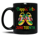 Steppin' Into Juneteenth Black Coffee Mug