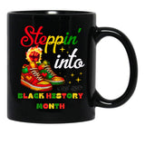 Stepping Into Black History Month Juneteenth Black Coffee Mug - Black