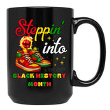 Stepping Into Black History Month Juneteenth Black Coffee Mug - Black