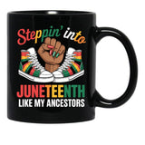 Stepping Into Juneteenth Afro Woman Black Girls Sneakers Men Mug Black Coffee Mug - Black