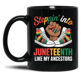 Stepping Into Juneteenth Afro Woman Black Girls Sneakers Men Mug Black Coffee Mug