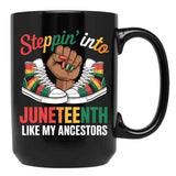 Stepping Into Juneteenth Afro Woman Black Girls Sneakers Men Mug Black Coffee Mug - Black
