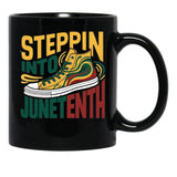 Stepping Into Juneteenth Afro Woman Black Girls Sneakers Men (3) Black Coffee Mug - Black