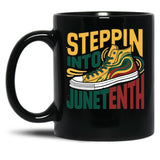 Stepping Into Juneteenth Afro Woman Black Girls Sneakers Men (3) Black Coffee Mug