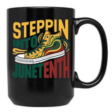 Stepping Into Juneteenth Afro Woman Black Girls Sneakers Men (3) Black Coffee Mug - Black