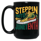 Stepping Into Juneteenth Afro Woman Black Girls Sneakers Men (3) Black Coffee Mug