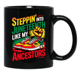 Stepping Into Juneteenth Afro Woman Black Girls Sneakers Men Black Coffee Mug - Black