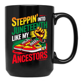 Stepping Into Juneteenth Afro Woman Black Girls Sneakers Men Black Coffee Mug - Black