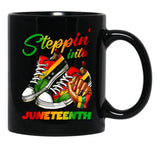 Stepping Into Juneteenth Mug For Afro Woman Black Girls Sneakers Gift Black Coffee Mug - Black