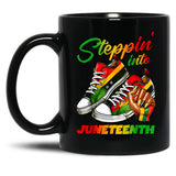 Stepping Into Juneteenth Mug For Afro Woman Black Girls Sneakers Gift Black Coffee Mug