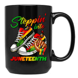 Stepping Into Juneteenth Mug For Afro Woman Black Girls Sneakers Gift Black Coffee Mug - Black