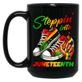 Stepping Into Juneteenth Mug For Afro Woman Black Girls Sneakers Gift Black Coffee Mug