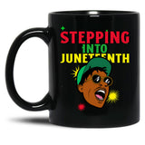 Stepping Into Juneteenth (1) Black Coffee Mug