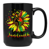 Sunflower Fist Juneteenth Black History African American Black Coffee Mug - Black